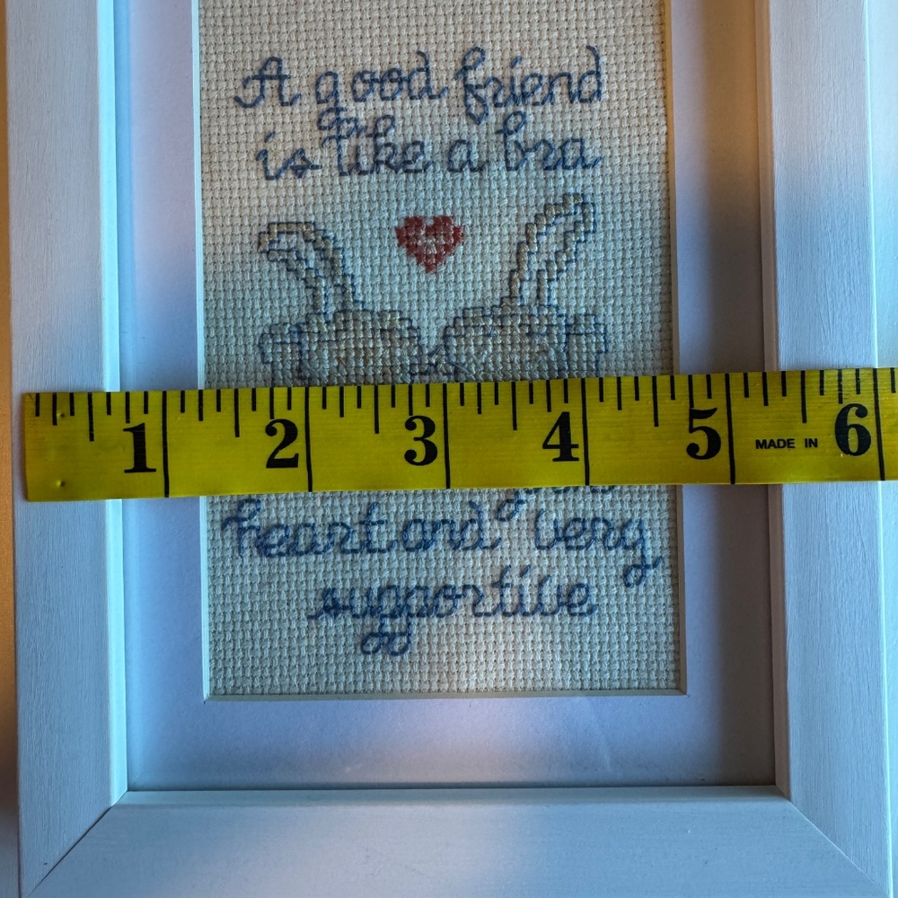 Framed Needlepoint Art Cottagecore Humour - A Good Friend Is Like a Bra - Picture 6 of 7
